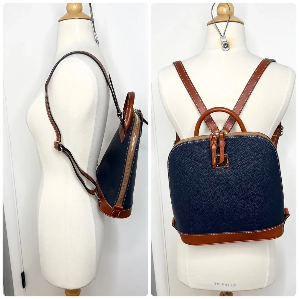 Dooney & Bourke Navy and Brown Pebble Leather Backpack